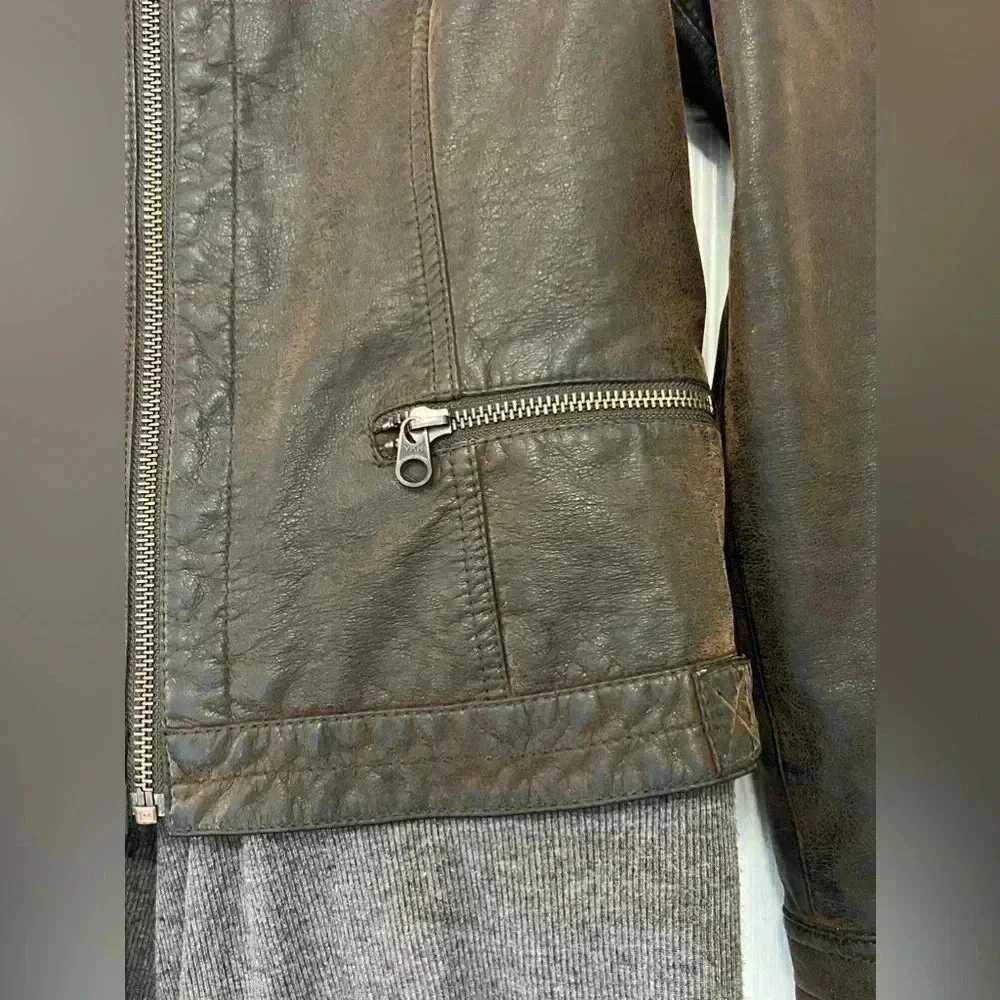 Anthropologie Hei Hei knit Layered Causeway Brown Vegan
Leather Jacket Sz‎ S - Picture 7 of 16